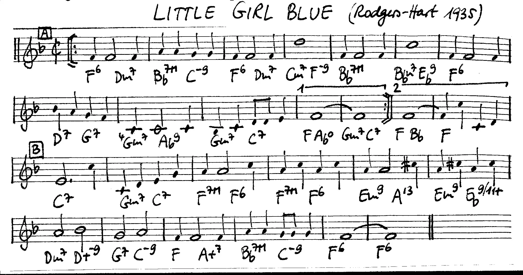 little girl blue free jazz leadsheet - Courtesy of the Jungle Jazz Band